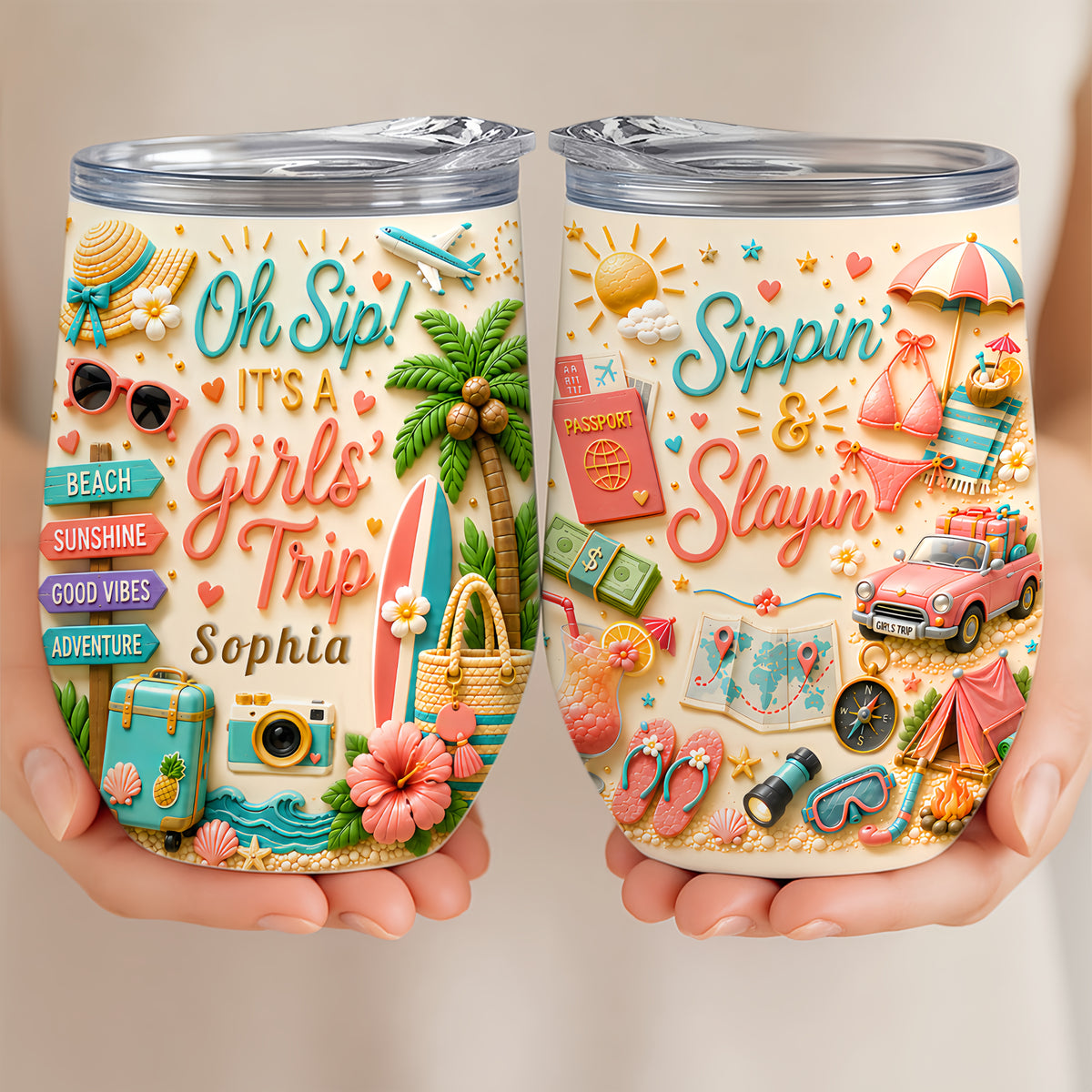 Oh Sip! It's a Girls' Trip - Personalized Girls' Trip Wine Tumbler (2 Side Print) - Girls Trip Gifts-Myprintsy