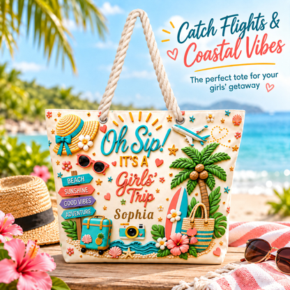 Oh Sip! It's a Girls' Trip - Personalized Hemp Rope Tote Bag - Girls' Trip Gifts-Myprintsy