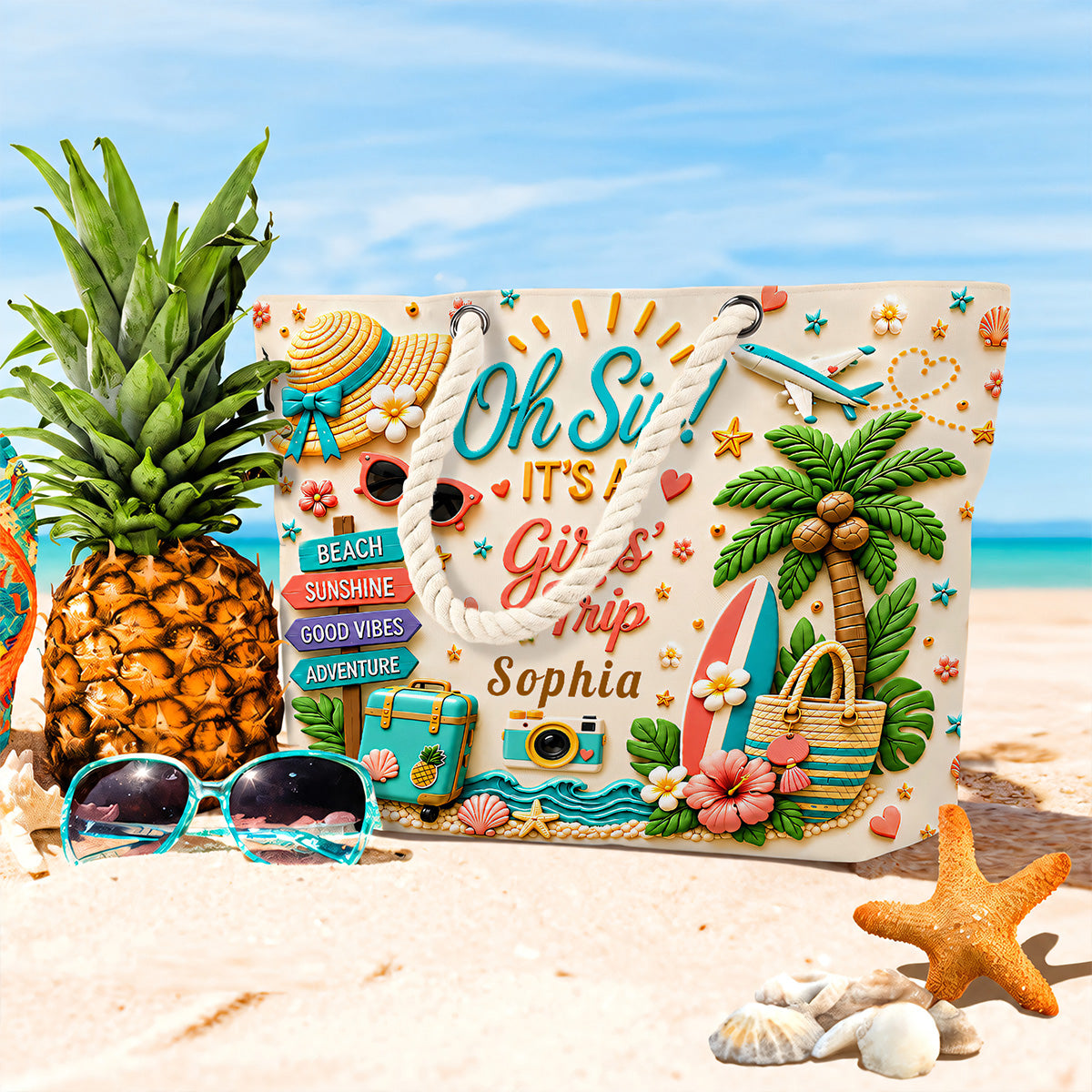 Oh Sip! It's a Girls' Trip - Personalized Hemp Rope Tote Bag - Girls' Trip Gifts-Myprintsy