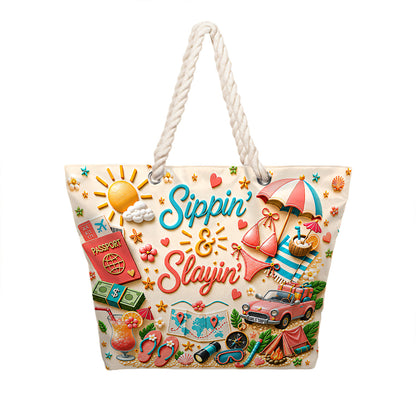 Oh Sip! It's a Girls' Trip - Personalized Hemp Rope Tote Bag - Girls' Trip Gifts-Myprintsy