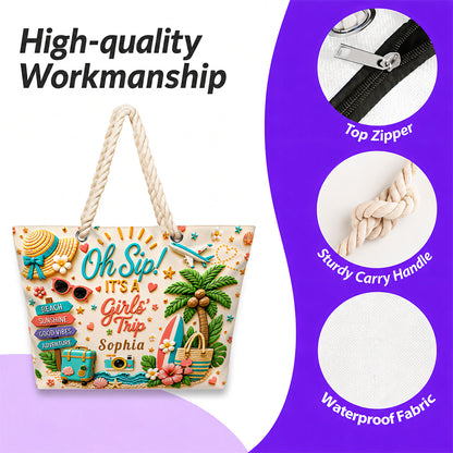 Oh Sip! It's a Girls' Trip - Personalized Hemp Rope Tote Bag - Girls' Trip Gifts-Myprintsy