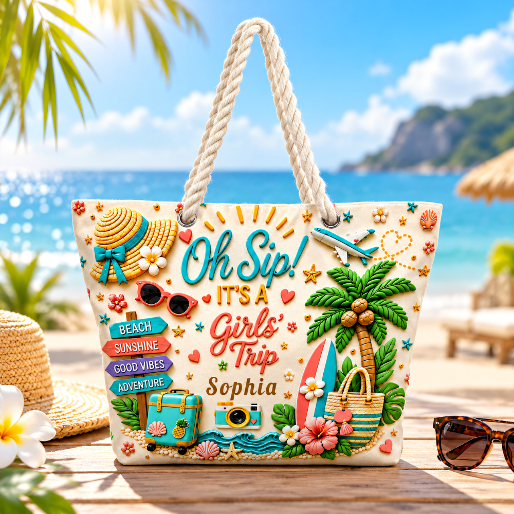 Oh Sip! It's a Girls' Trip - Personalized Hemp Rope Tote Bag - Girls' Trip Gifts-Myprintsy