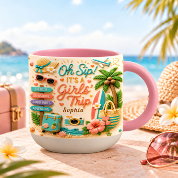 Oh Sip! It's a Girls' Trip - Personalized Pottery Mug - Girls Trip Gifts-Myprintsy