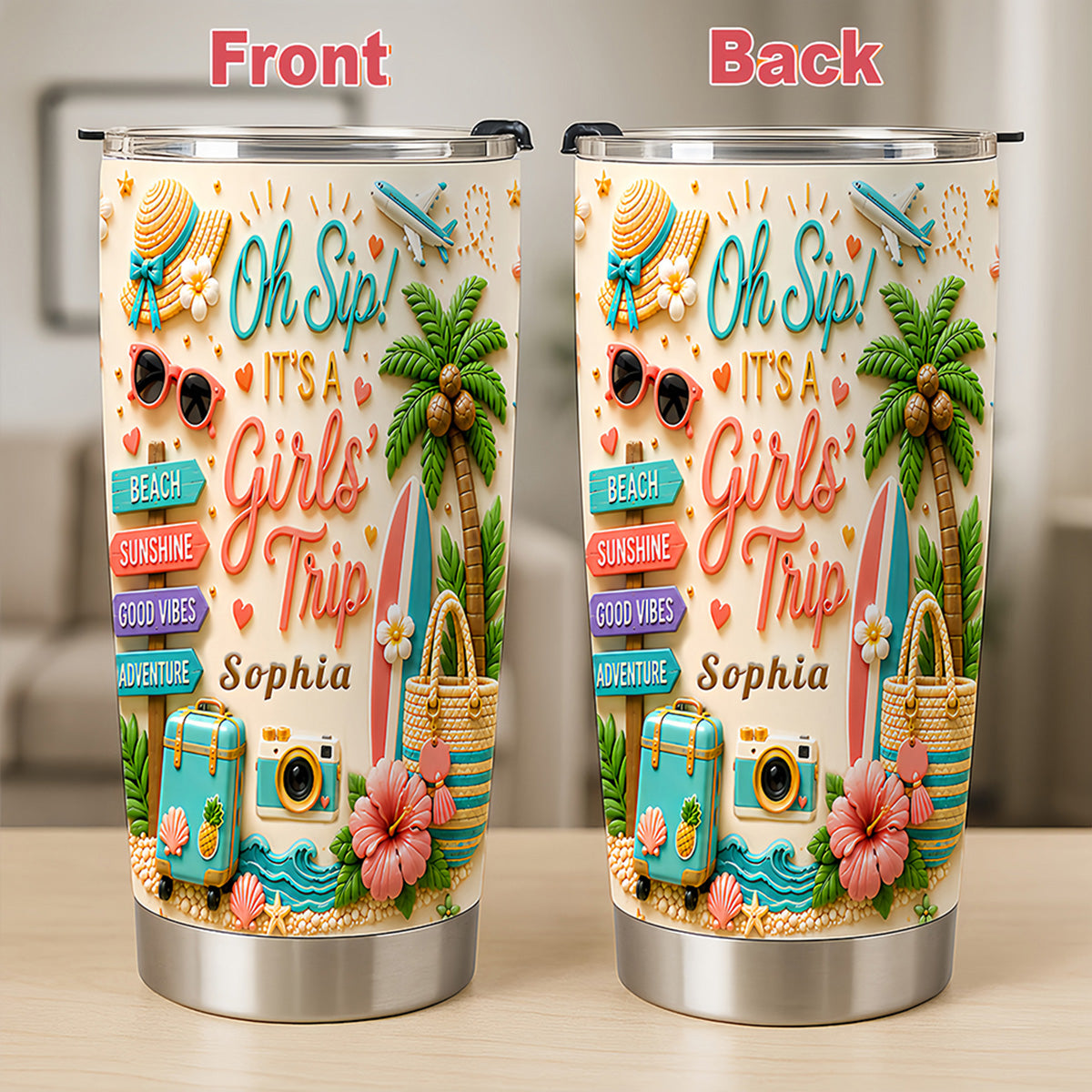 Oh Sip! It's a Girls' Trip - Personalized Travelling Tumbler Cup - Girls Trip Gifts-Myprintsy