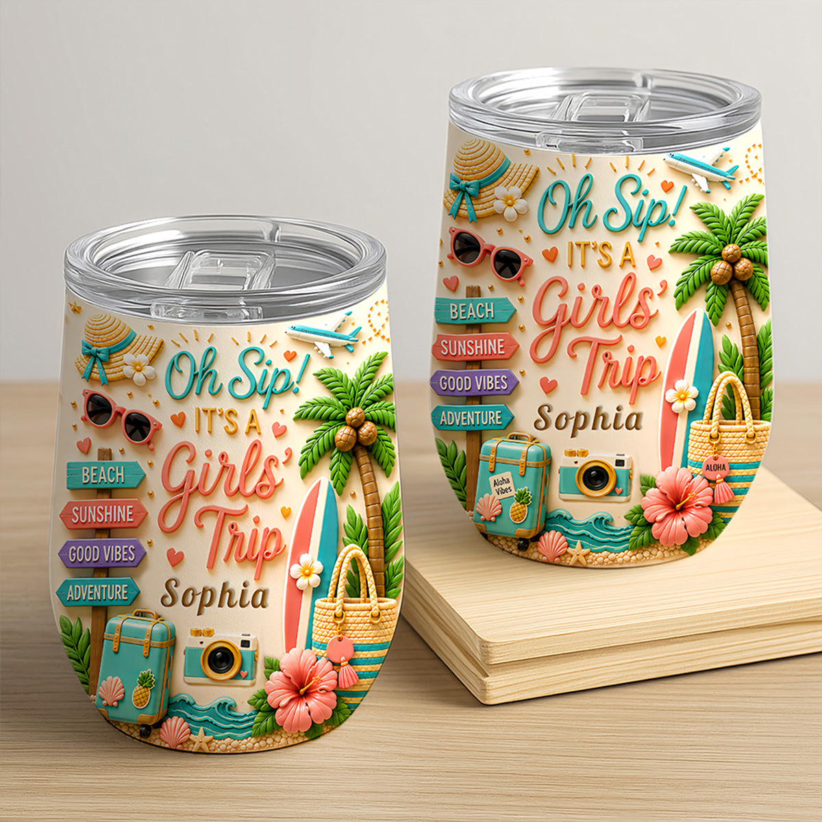 Oh Sip! It's a Girls' Trip - Personalized Wine Travelling Tumbler - Girls Trip Gifts-Myprintsy