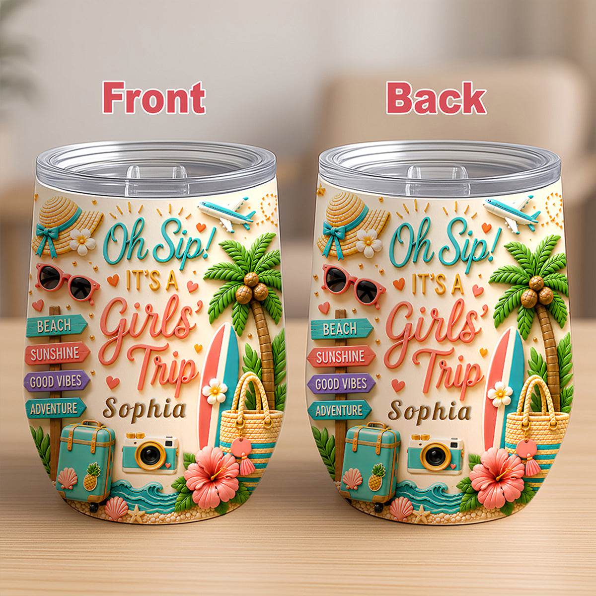Oh Sip! It's a Girls' Trip - Personalized Wine Travelling Tumbler - Girls Trip Gifts-Myprintsy
