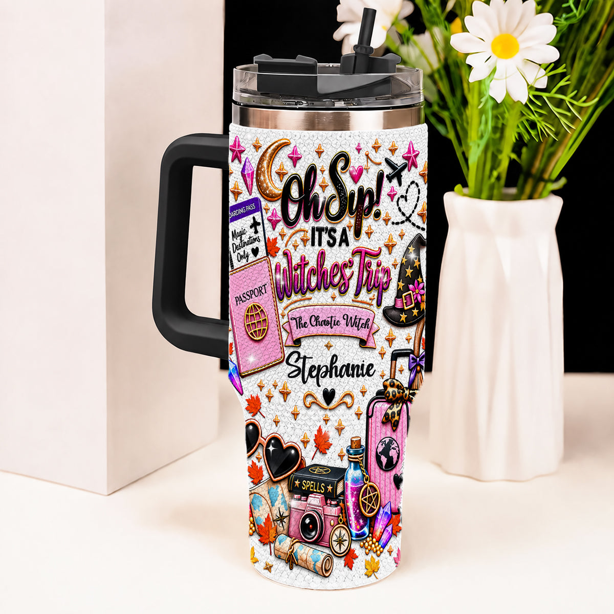 Oh Sip! It's a Witches' Trip - Personalized Witch Sister 40oz Rhinestone Tumbler With Handle-Myprintsy