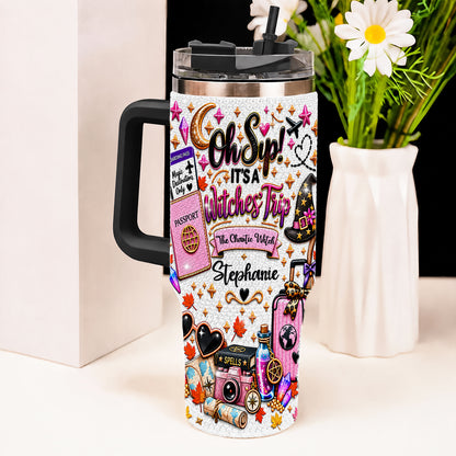 Oh Sip! It's a Witches' Trip - Personalized Witch Sister 40oz Rhinestone Tumbler With Handle-Myprintsy