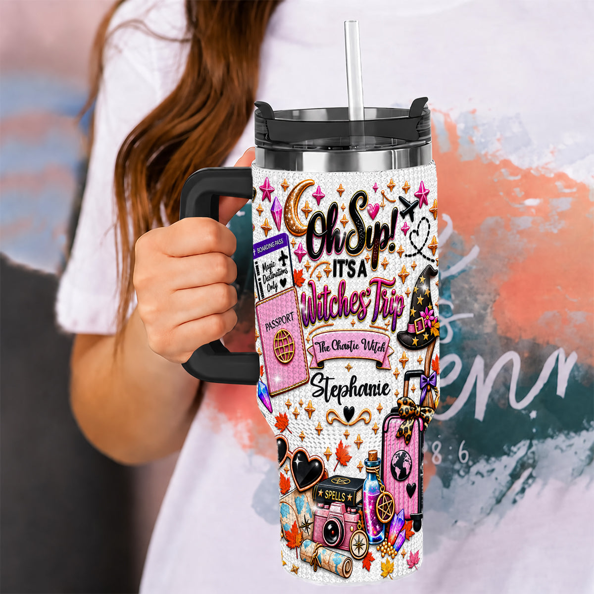 Oh Sip! It's a Witches' Trip - Personalized Witch Sister 40oz Rhinestone Tumbler With Handle-Myprintsy
