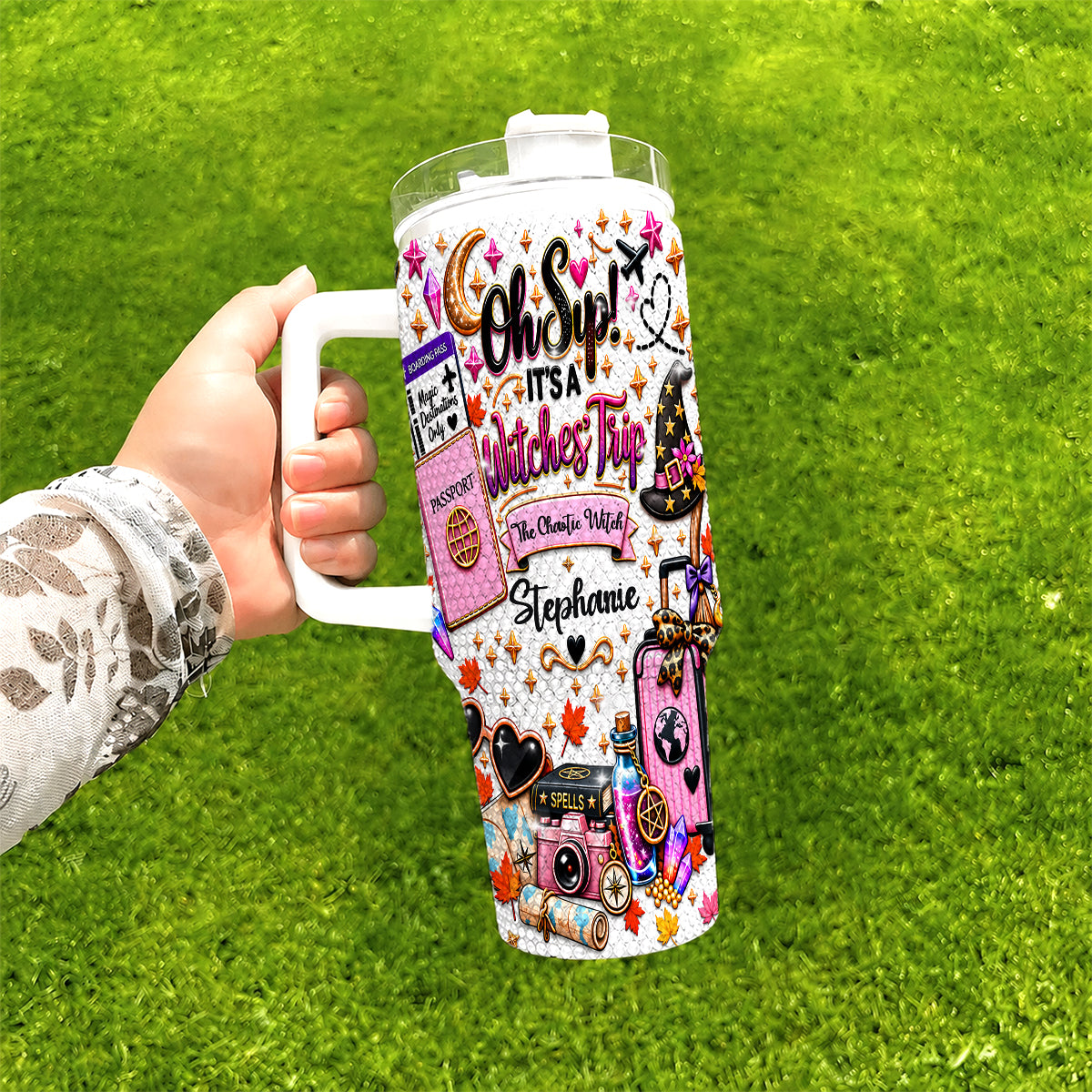 Oh Sip! It's a Witches' Trip - Personalized Witch Sister 40oz Rhinestone Tumbler With Handle-Myprintsy