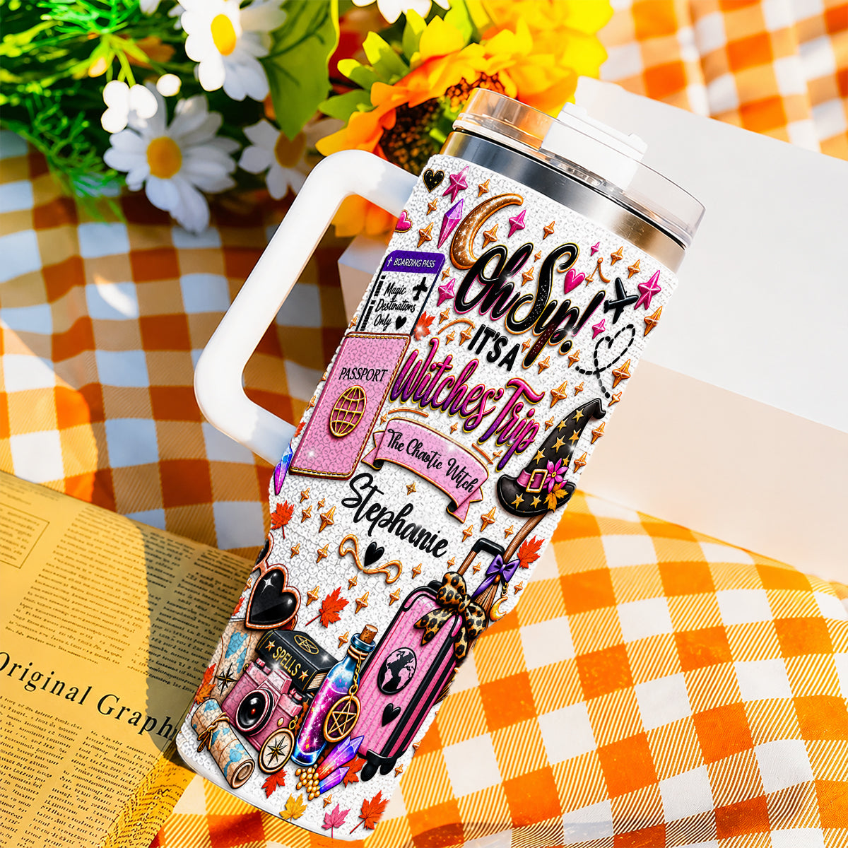 Oh Sip! It's a Witches' Trip - Personalized Witch Sister 40oz Rhinestone Tumbler With Handle-Myprintsy