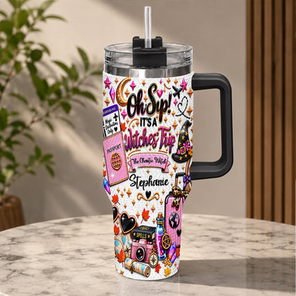 Oh Sip! It's a Witches' Trip - Personalized Witch Sister 40oz Rhinestone Tumbler With Handle-Myprintsy