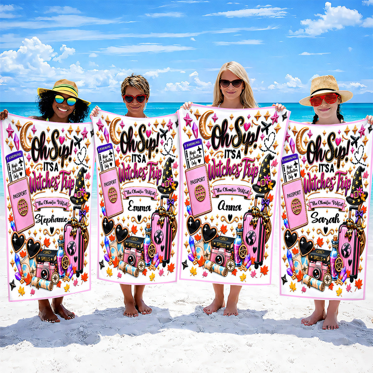 Oh Sip! It's a Witches' Trip - Personalized Witch Sister Beach Towel-Myprintsy