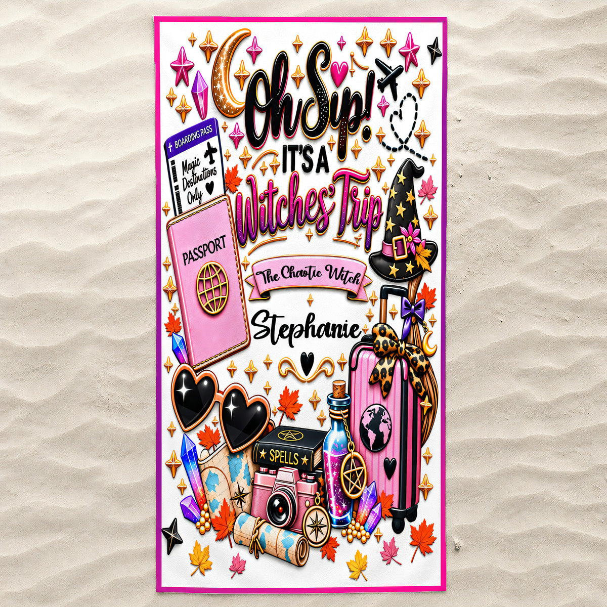 Oh Sip! It's a Witches' Trip - Personalized Witch Sister Beach Towel-Myprintsy