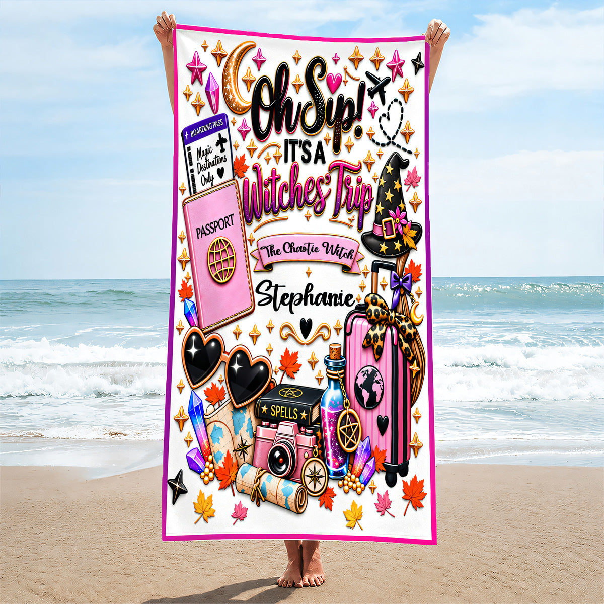 Oh Sip! It's a Witches' Trip - Personalized Witch Sister Beach Towel-Myprintsy
