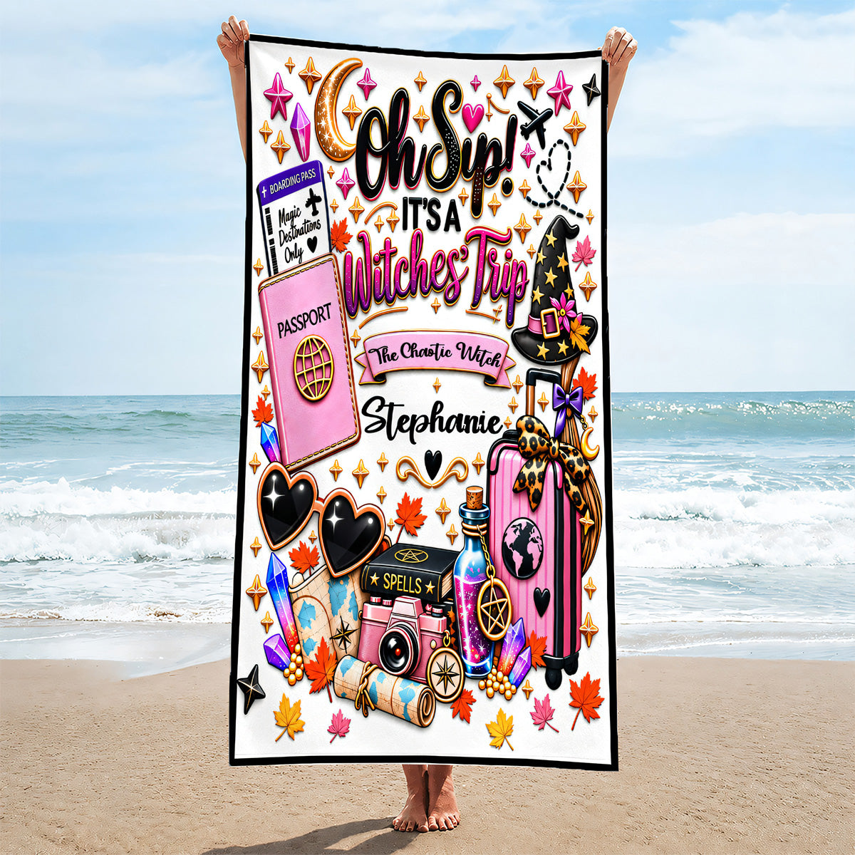 Oh Sip! It's a Witches' Trip - Personalized Witch Sister Beach Towel-Myprintsy