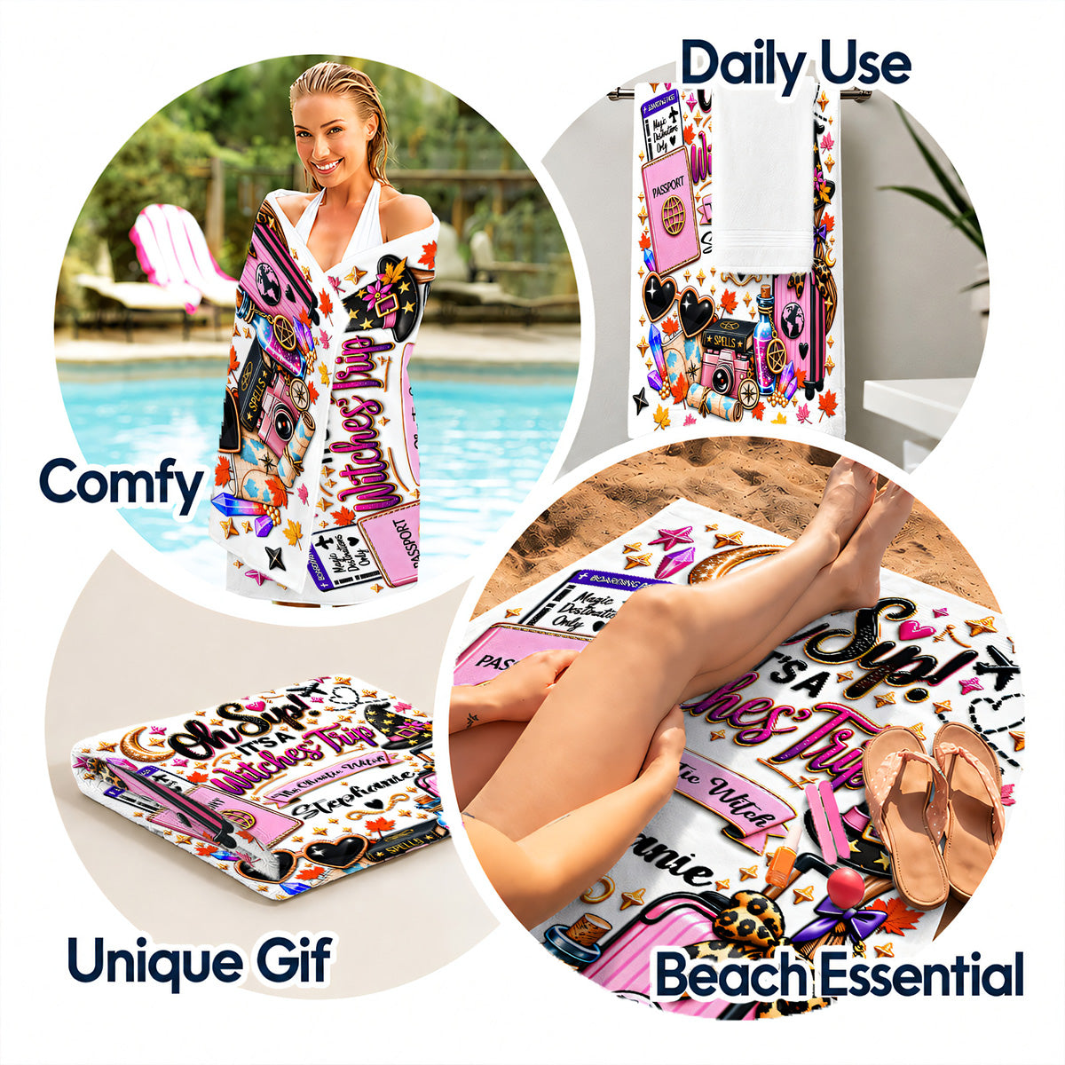 Oh Sip! It's a Witches' Trip - Personalized Witch Sister Beach Towel-Myprintsy