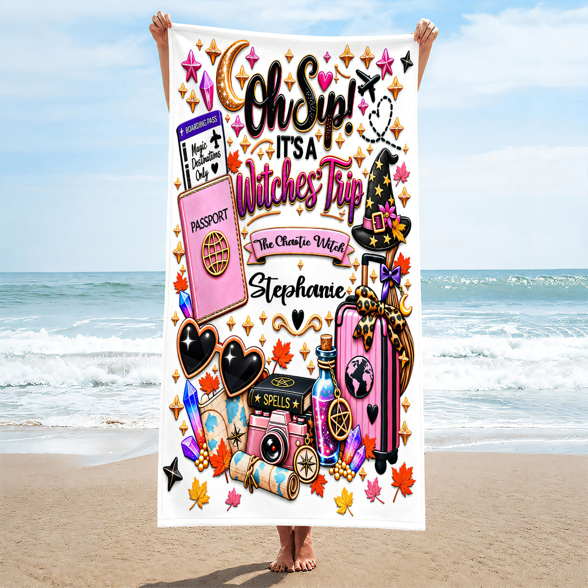 Oh Sip! It's a Witches' Trip - Personalized Witch Sister Beach Towel-Myprintsy