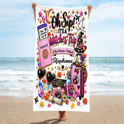 Oh Sip! It's a Witches' Trip - Personalized Witch Sister Beach Towel-Myprintsy