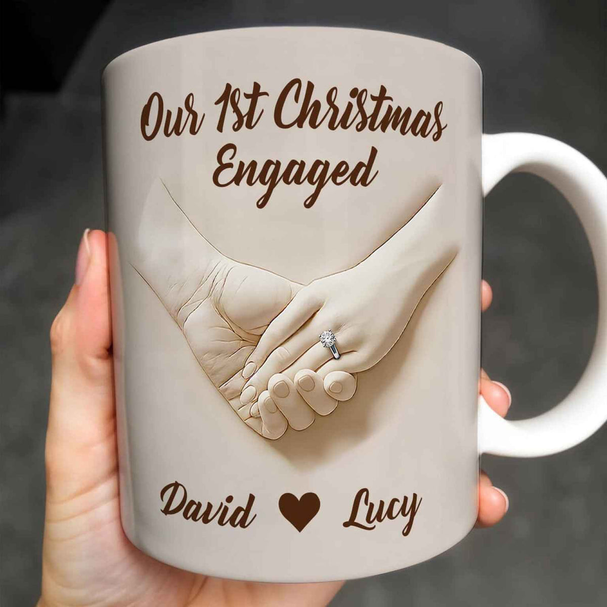 Our 1st Christmas Engaged Hands Holding With Ring Mug - Personalized Coffee Mug-Myprintsy