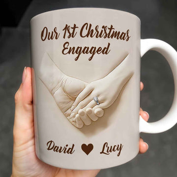 Our 1st Christmas Engaged Hands Holding With Ring Mug - Personalized Coffee Mug-Myprintsy