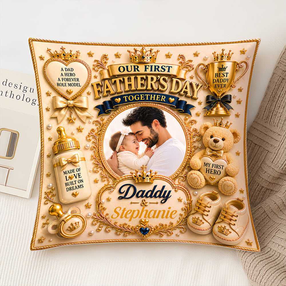 Our First Father's Day Together - Personalized First Father's Day Pillow With Photo - First Father's Day Gift-Myprintsy