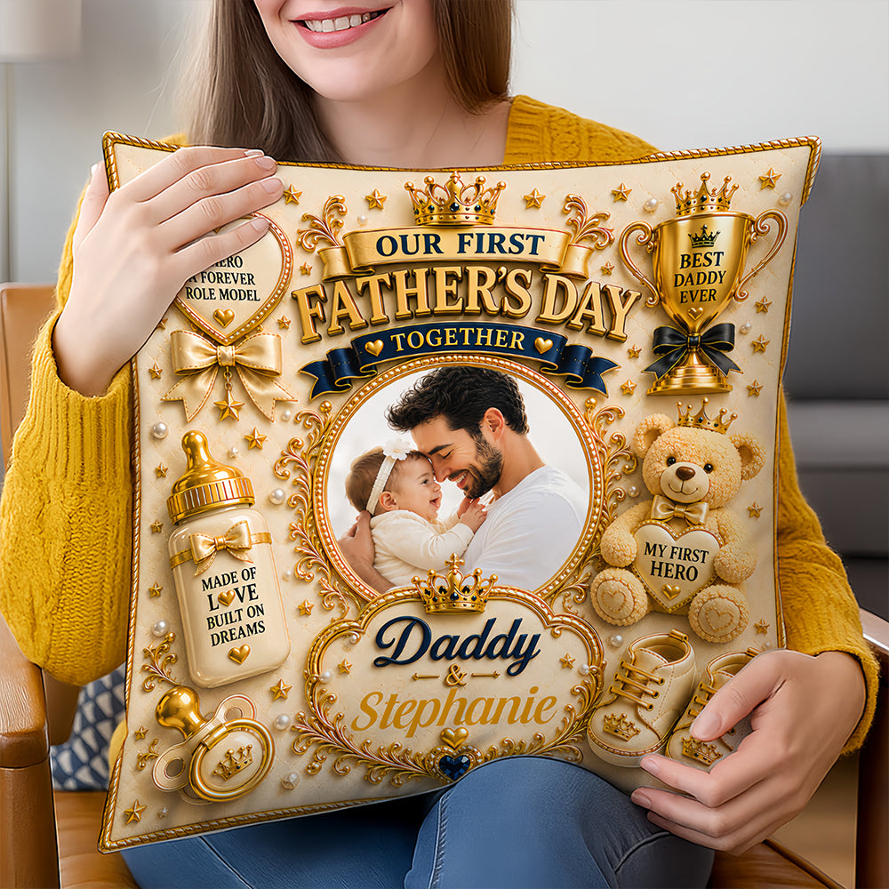 Our First Father's Day Together - Personalized First Father's Day Pillow With Photo - First Father's Day Gift-Myprintsy