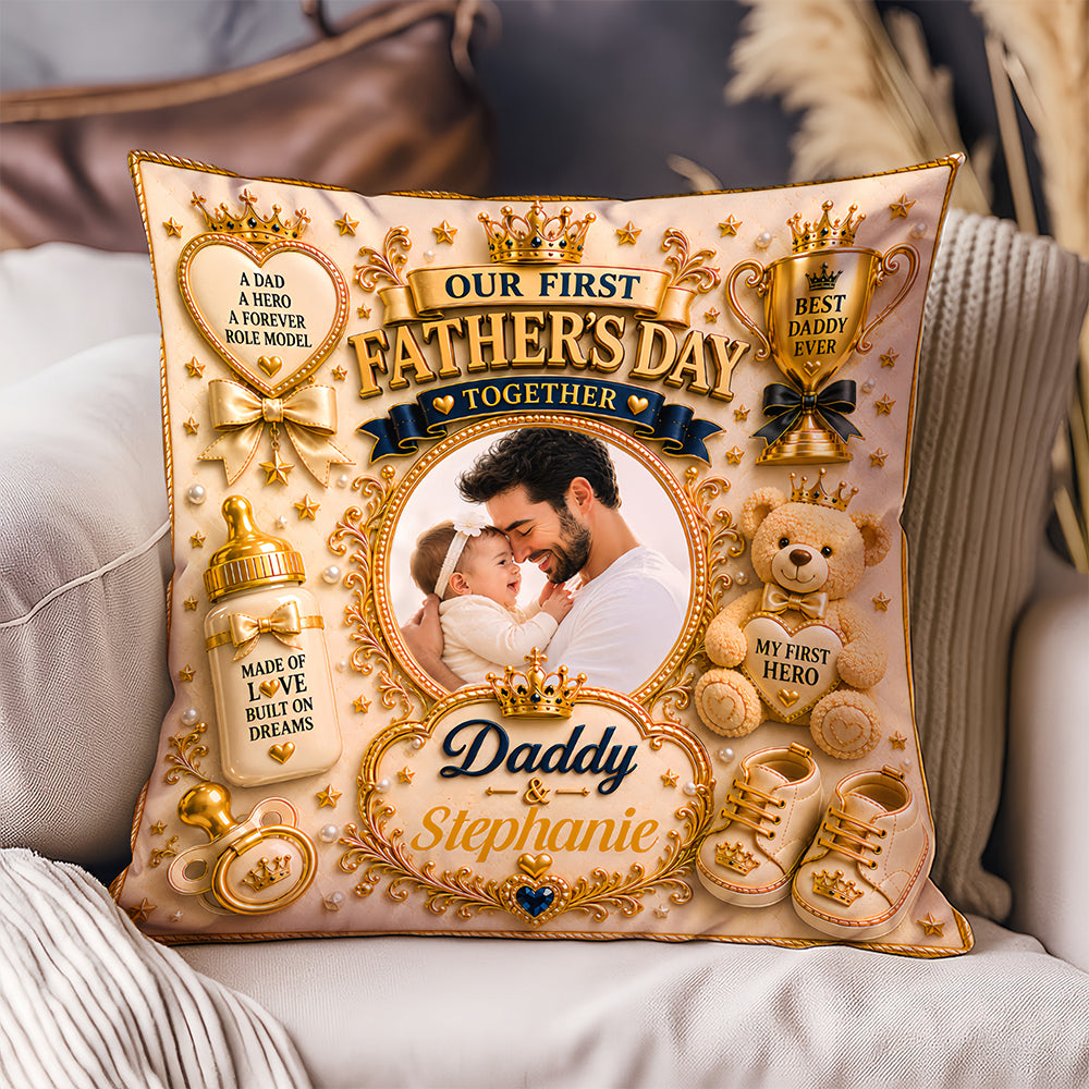 Our First Father's Day Together - Personalized First Father's Day Pillow With Photo - First Father's Day Gift-Myprintsy