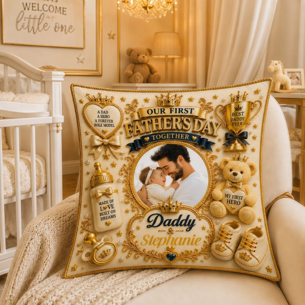 Our First Father's Day Together - Personalized First Father's Day Pillow With Photo - First Father's Day Gift-Myprintsy