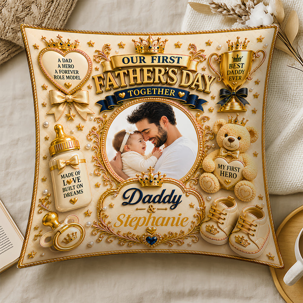 Our First Father's Day Together - Personalized First Father's Day Pillow With Photo - First Father's Day Gift-Myprintsy