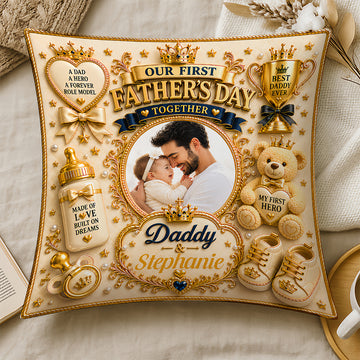 Our First Father's Day Together - Personalized First Father's Day Pillow With Photo - First Father's Day Gift-Myprintsy