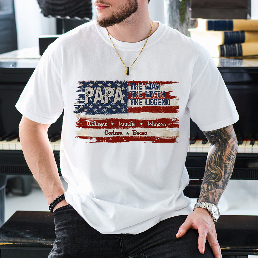 Papa - The Man, The Myth, The Legend - Personalized Shirt - Custom Grandkids Names Fathers Day Gift & Patriotic Grandpa Gift-Myprintsy