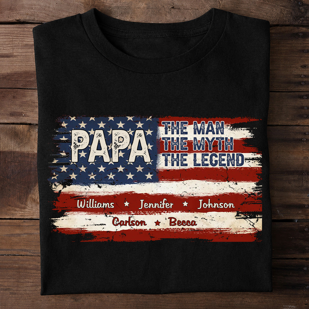 Papa - The Man, The Myth, The Legend - Personalized Shirt - Custom Grandkids Names Fathers Day Gift & Patriotic Grandpa Gift-Myprintsy
