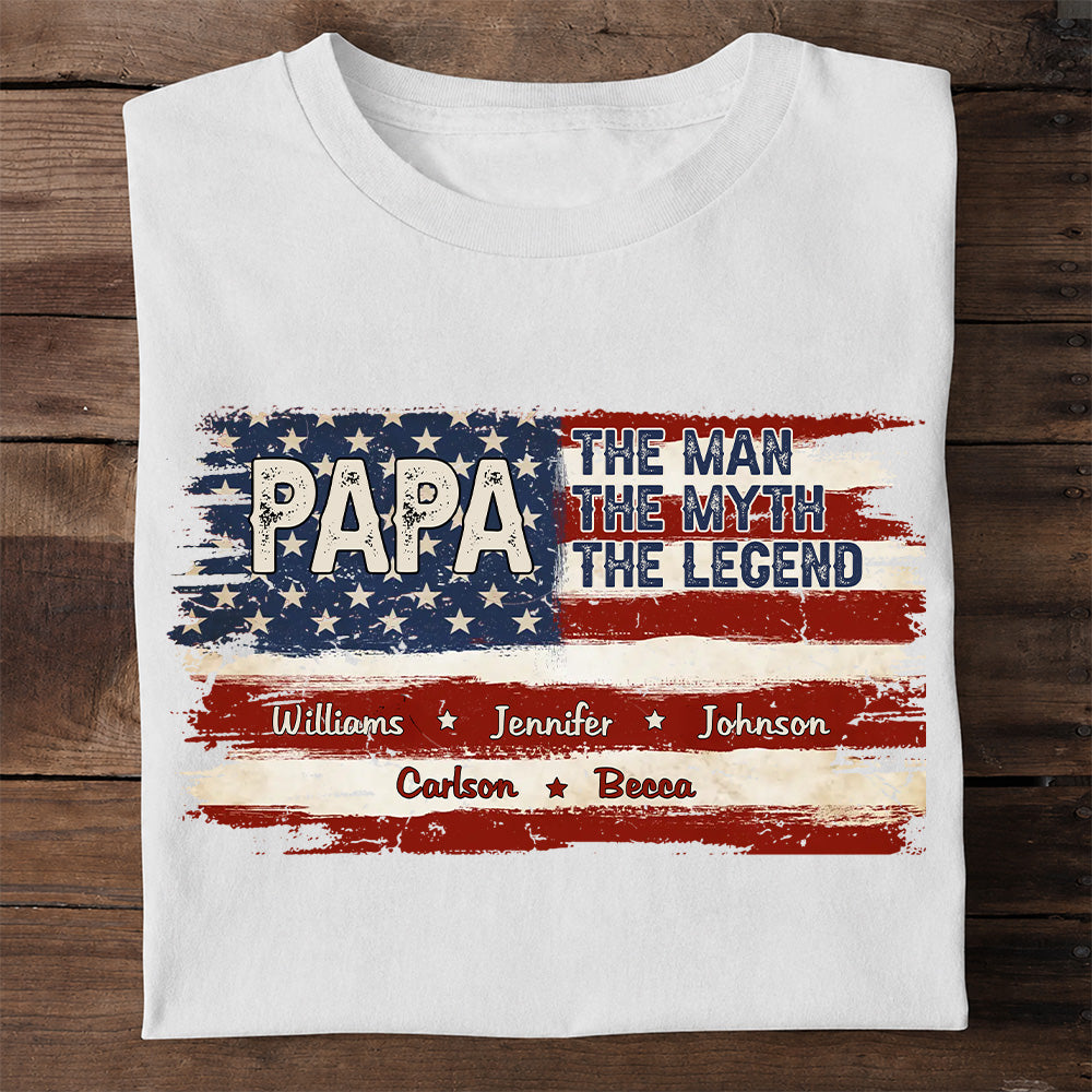 Papa - The Man, The Myth, The Legend - Personalized Shirt - Custom Grandkids Names Fathers Day Gift & Patriotic Grandpa Gift-Myprintsy