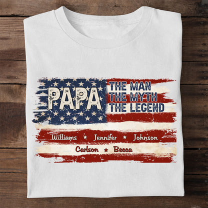 Papa - The Man, The Myth, The Legend - Personalized Shirt - Custom Grandkids Names Fathers Day Gift & Patriotic Grandpa Gift-Myprintsy