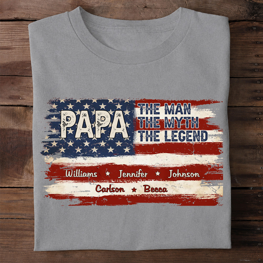 Papa - The Man, The Myth, The Legend - Personalized Shirt - Custom Grandkids Names Fathers Day Gift & Patriotic Grandpa Gift-Myprintsy