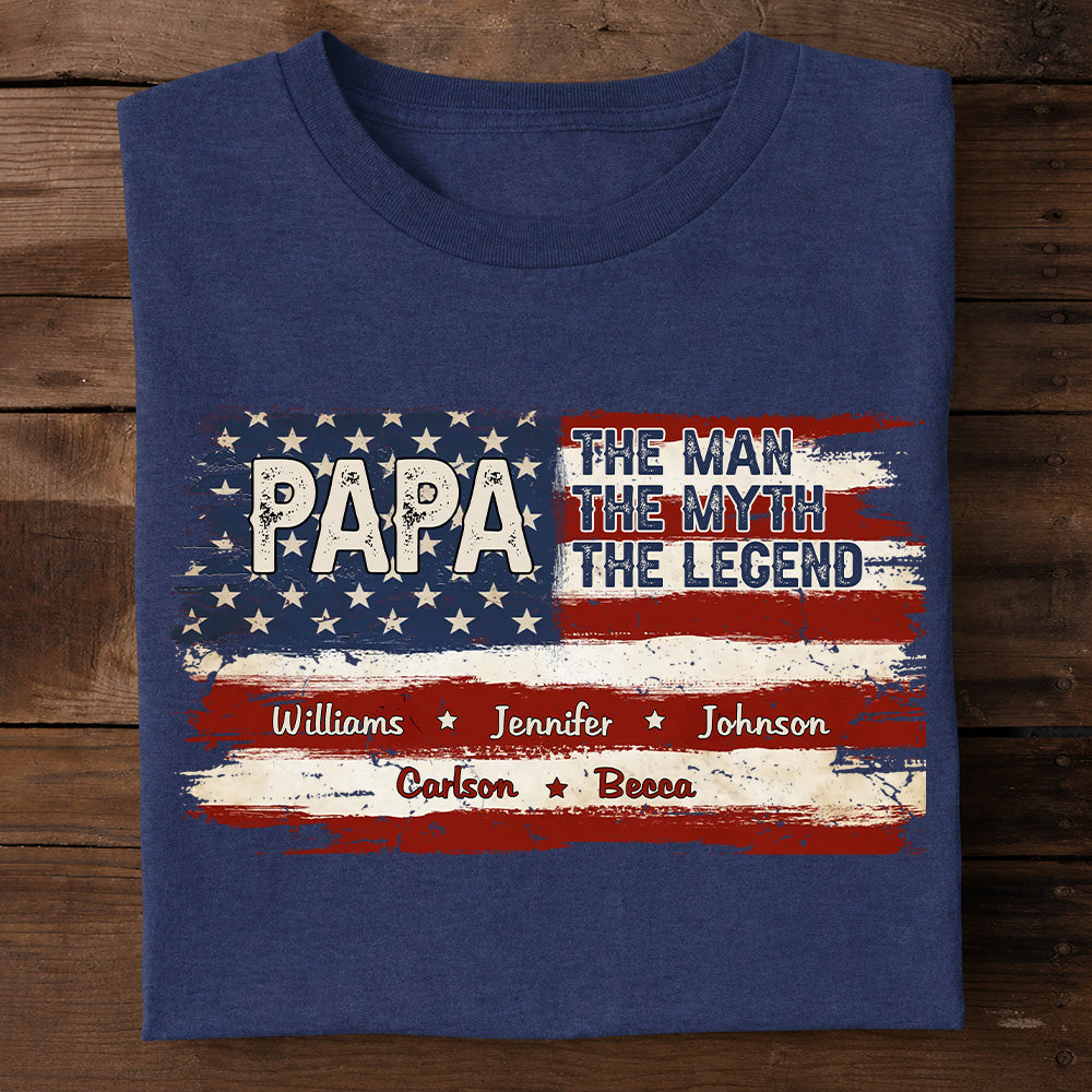 Papa - The Man, The Myth, The Legend - Personalized Shirt - Custom Grandkids Names Fathers Day Gift & Patriotic Grandpa Gift-Myprintsy