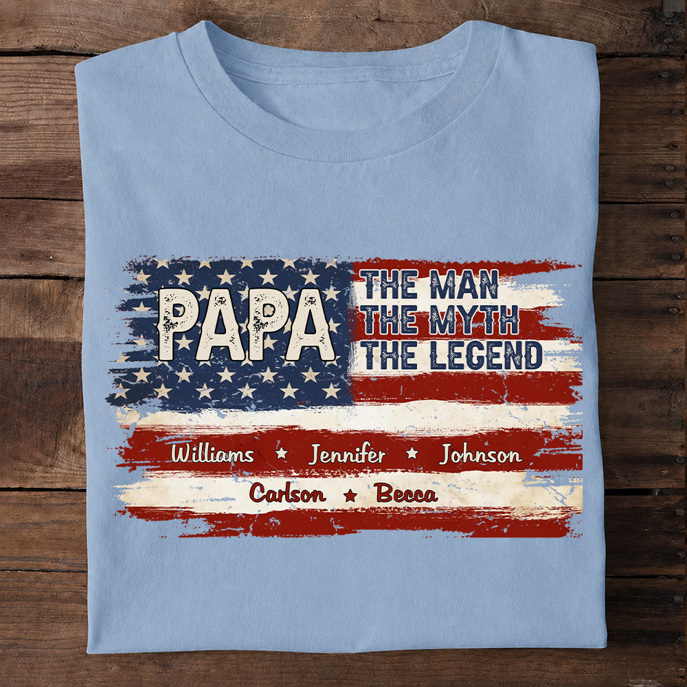 Papa - The Man, The Myth, The Legend - Personalized Shirt - Custom Grandkids Names Fathers Day Gift & Patriotic Grandpa Gift-Myprintsy