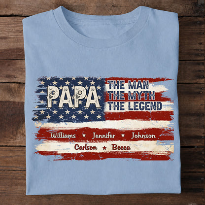 Papa - The Man, The Myth, The Legend - Personalized Shirt - Custom Grandkids Names Fathers Day Gift & Patriotic Grandpa Gift-Myprintsy