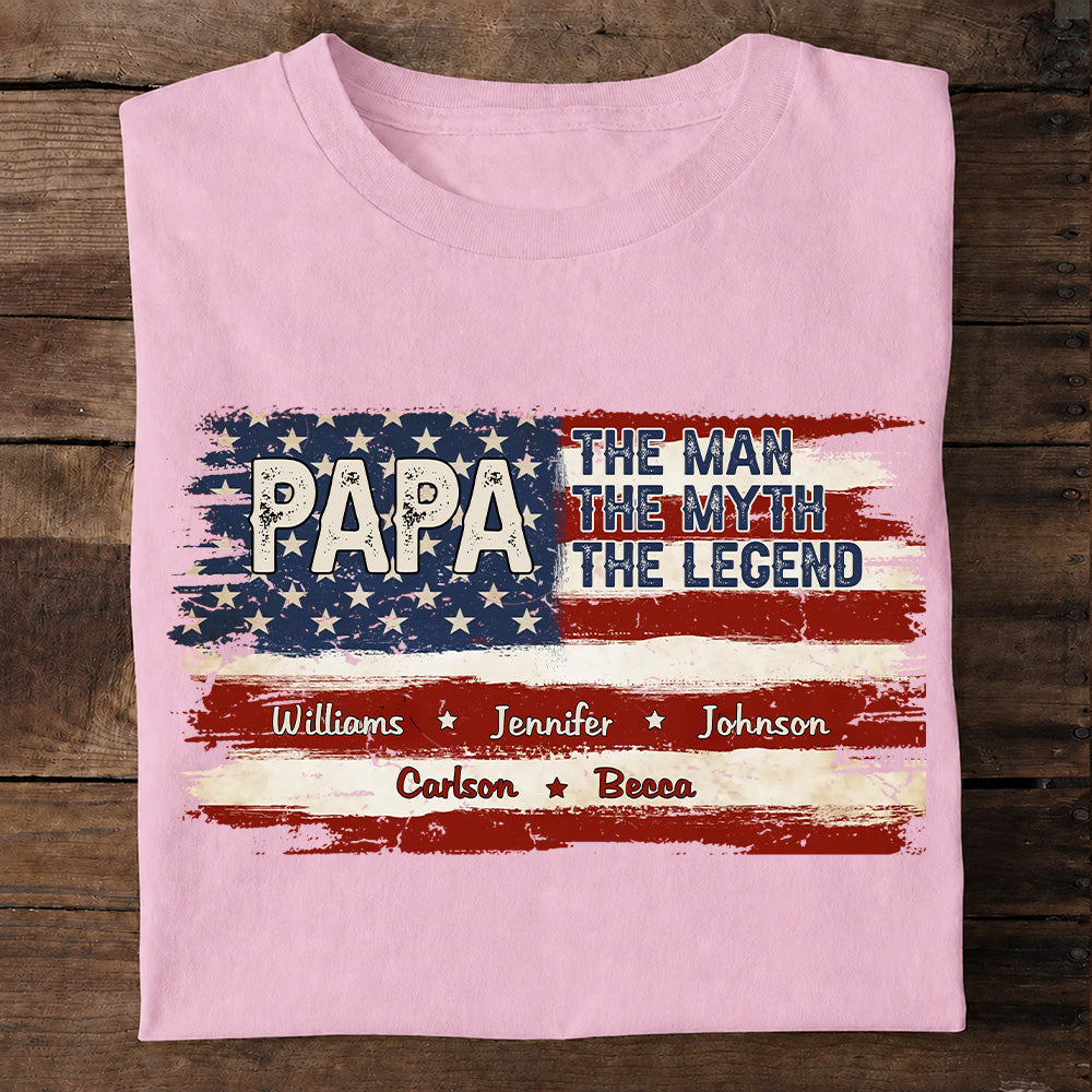 Papa - The Man, The Myth, The Legend - Personalized Shirt - Custom Grandkids Names Fathers Day Gift & Patriotic Grandpa Gift-Myprintsy