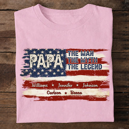 Papa - The Man, The Myth, The Legend - Personalized Shirt - Custom Grandkids Names Fathers Day Gift & Patriotic Grandpa Gift-Myprintsy