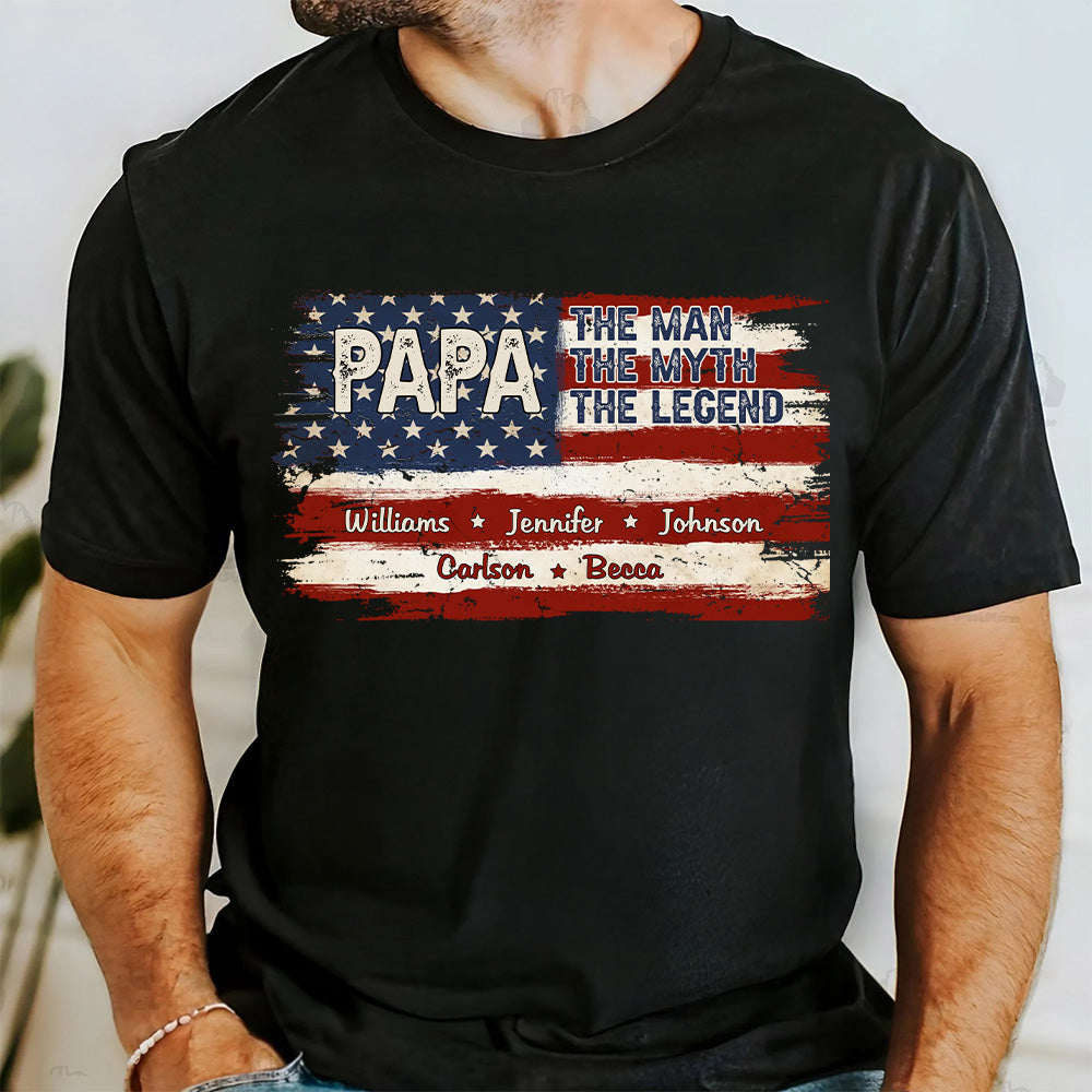 Papa - The Man, The Myth, The Legend - Personalized Shirt - Custom Grandkids Names Fathers Day Gift & Patriotic Grandpa Gift-Myprintsy