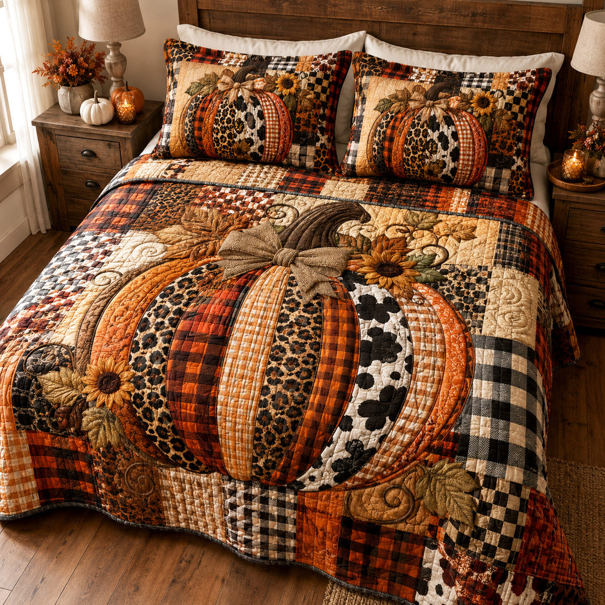Patchwork Pumpkin -Piece Quilted Bedding Set VTQ-Myprintsy