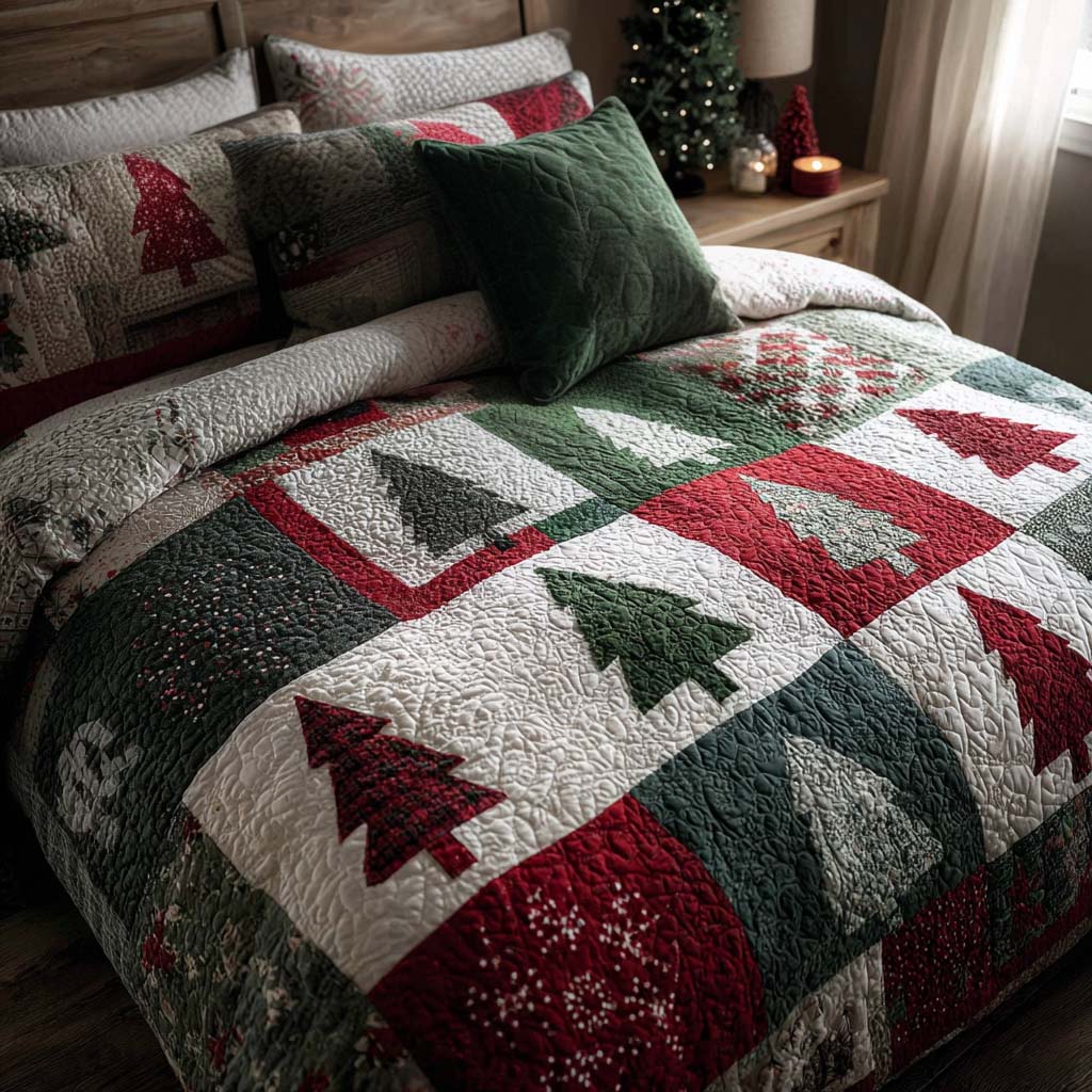 Patchwork Tree -Piece Quilted Bedding Set VTQ-Myprintsy