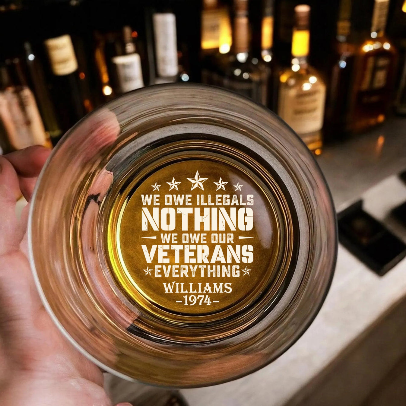 Patriotic Veteran Tribute Glass Ashtray - Personalized Engraved Whiskey Glass-Myprintsy