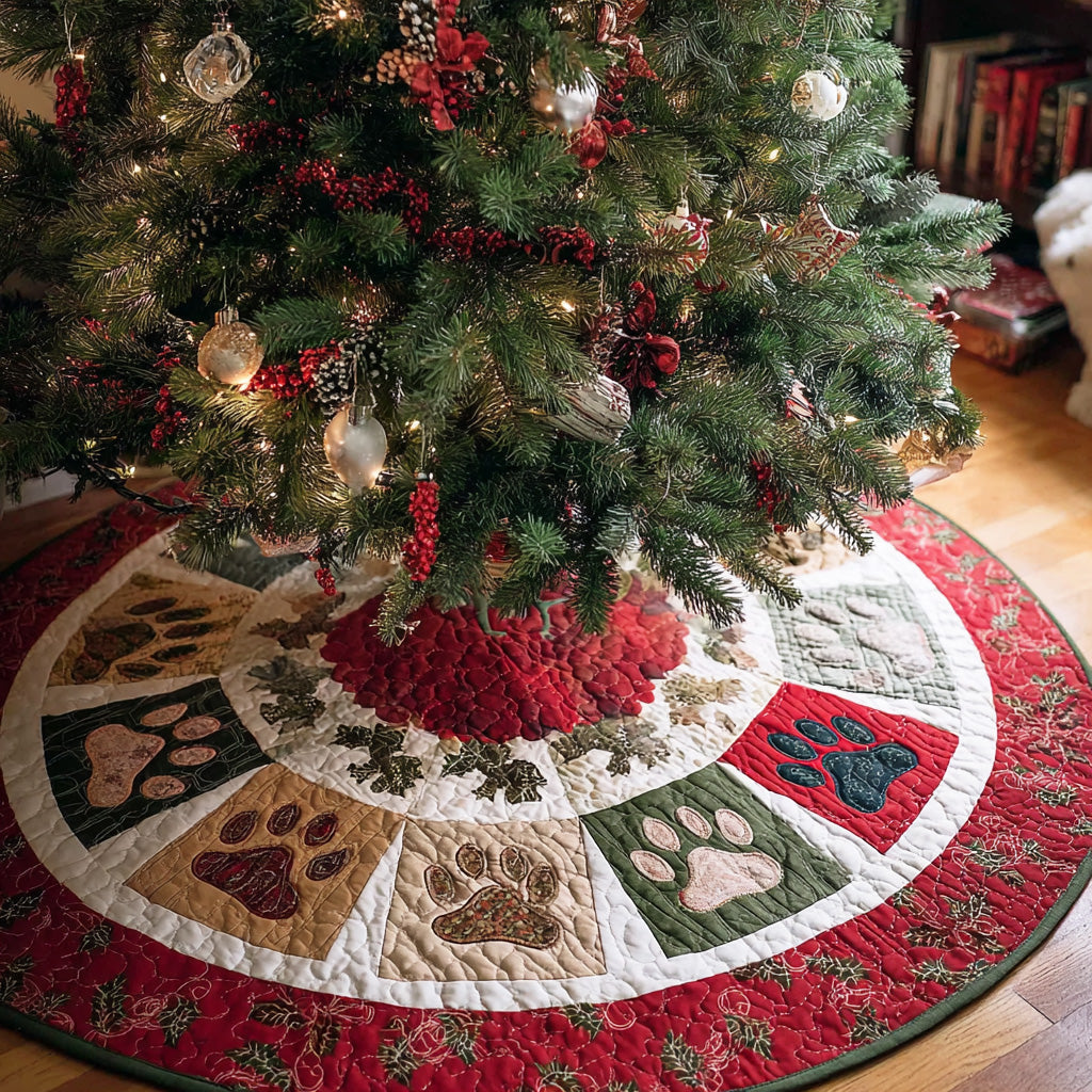 Paw Trails Christmas Quilted Tree Skirt TD-Myprintsy