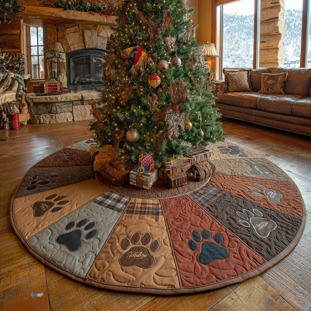 Pawprint Cheer Christmas Quilted Tree Skirt-Myprintsy