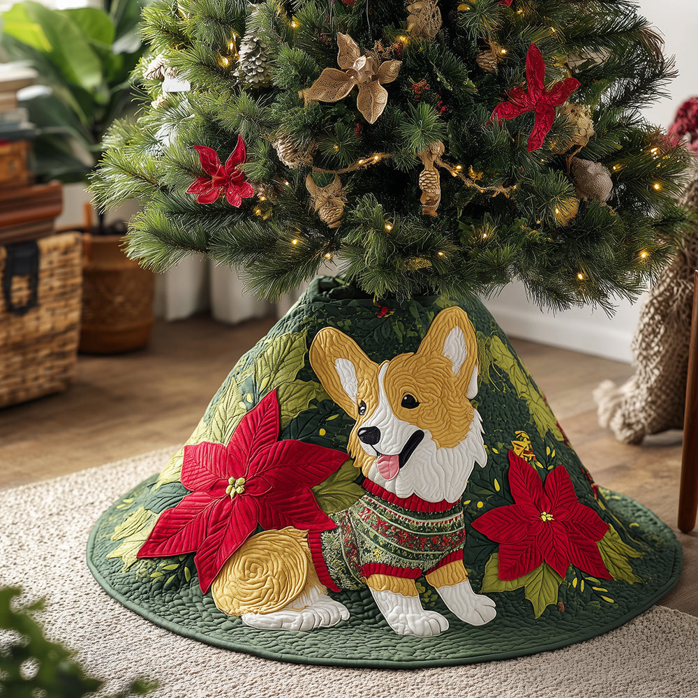 Paws & Poinsettias Christmas Quilted Tree Skirt-Myprintsy