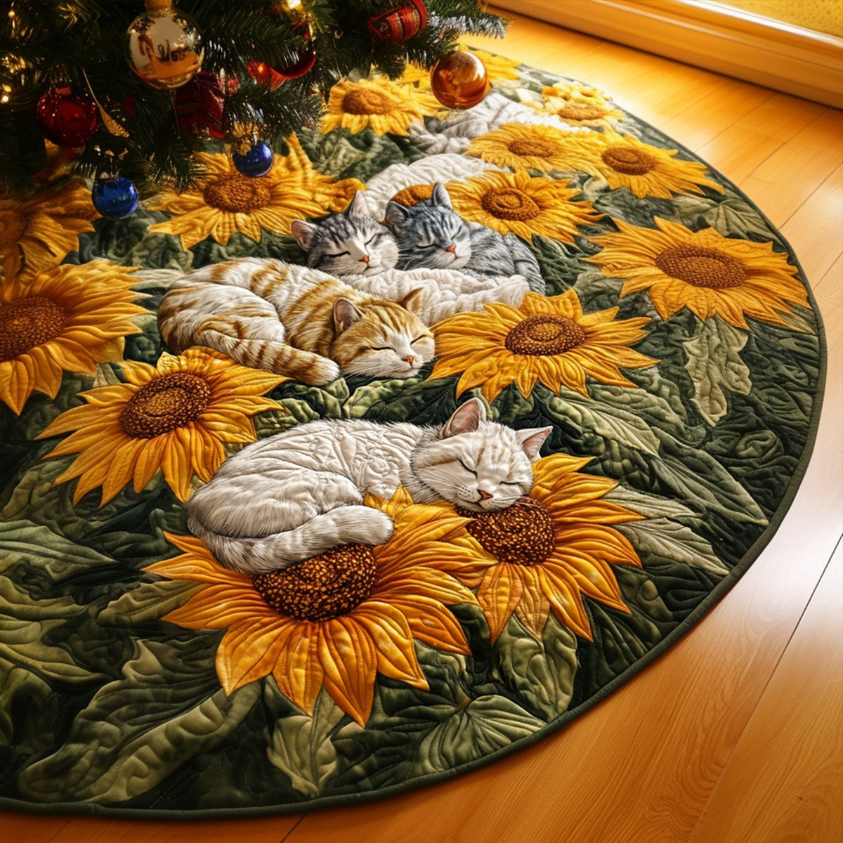 Paws and Petals Quilted Christmas Tree Skirt-Myprintsy