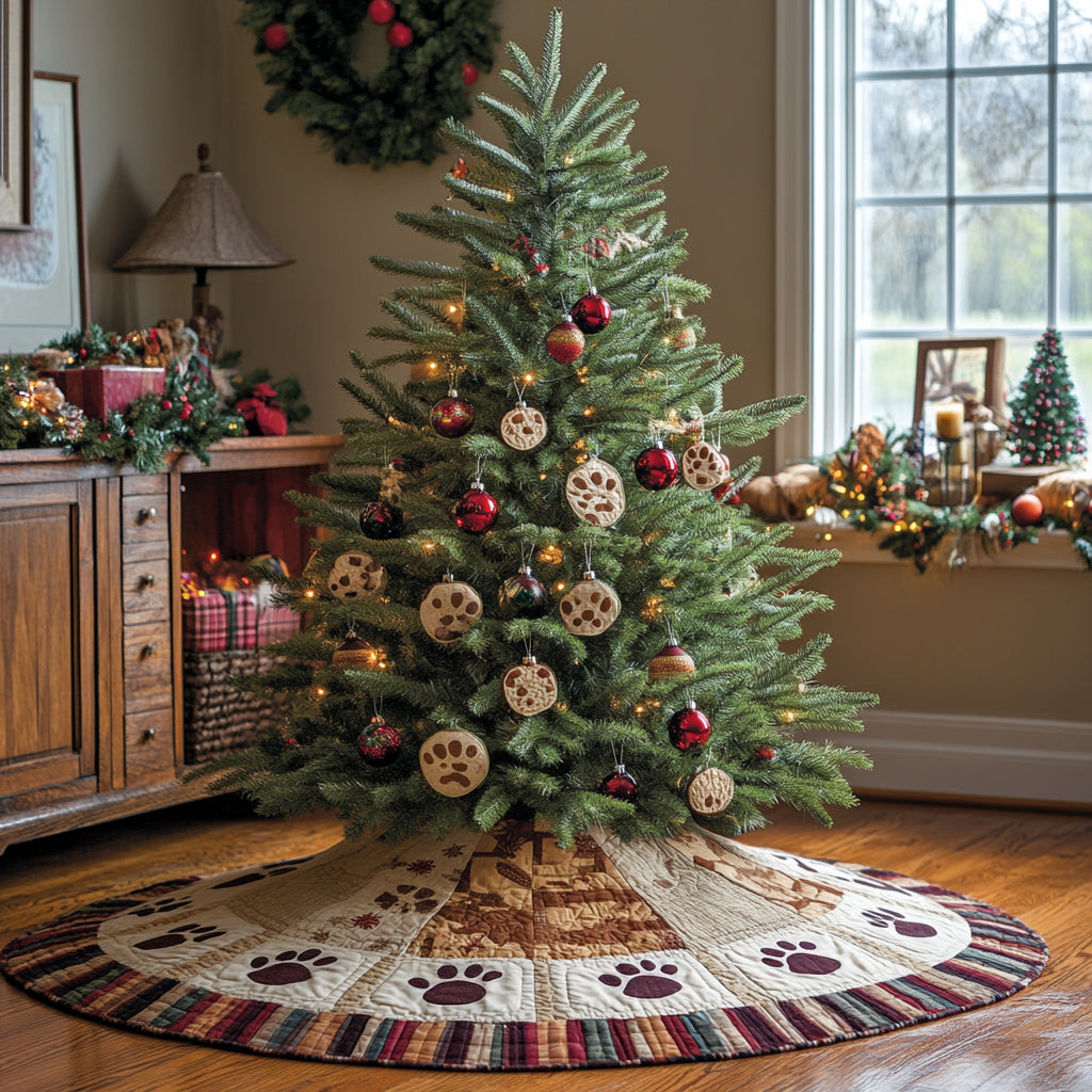 Paws of Christmas Christmas Quilted Tree Skirt-Myprintsy